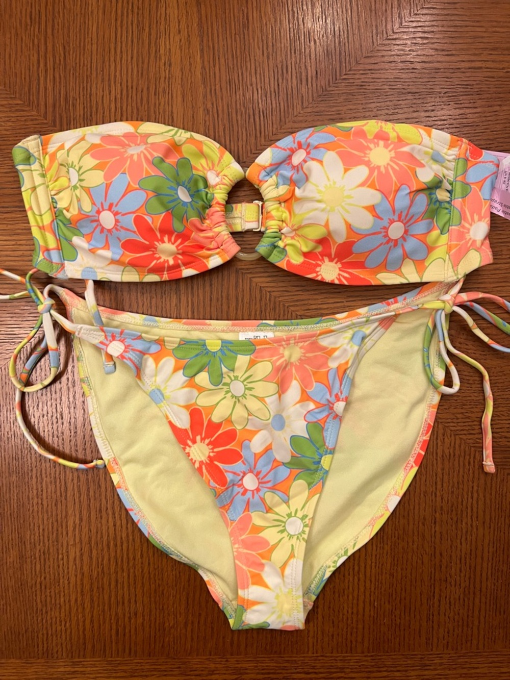 Floral Bandeau Bikini Set - Multicolor Daisy Print Large B18